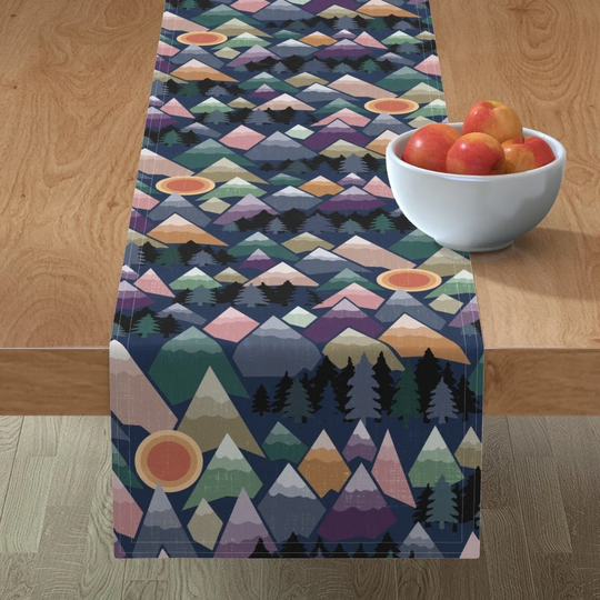 Outdoor Adventure Table Runner - The Mountains Are Calling By Misentangledvision Nature Woodland Cotton Sateen Spoonflower