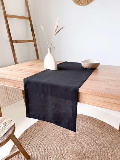 Black Long Linen Table Runner, Rustic Cloth Nordic Organic Runner