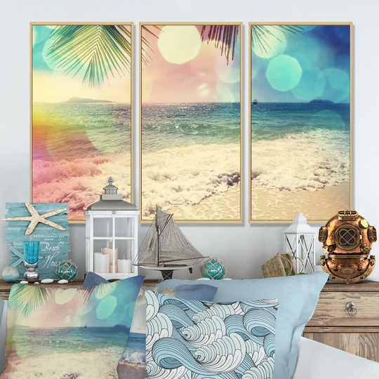 Designart 'Colorful Serenity Tropical Beach' Sea & Shore Framed Wall Art Set of 3 - 4 Colors of Frames