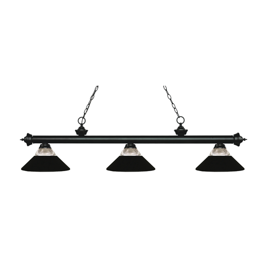 Avery Home Lighting Riviera Matte Black 3-light Island/Billiard Clear Ribbed Glass and Matte Black-finished Light - Matte Black