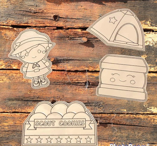 Camping Scout Girl Set Reusable Coloring Dolls, Dry Erase, Travel, Quiet Book, Washable, Toddler Activity
