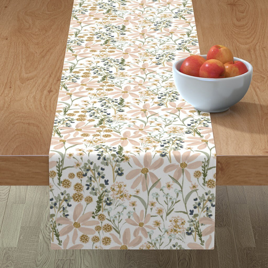 Country Floral Table Runner - Daisy Dreams Jumbo By Indybloomdesign Watercolor Wildflower Summer Cotton Sateen Spoonflower