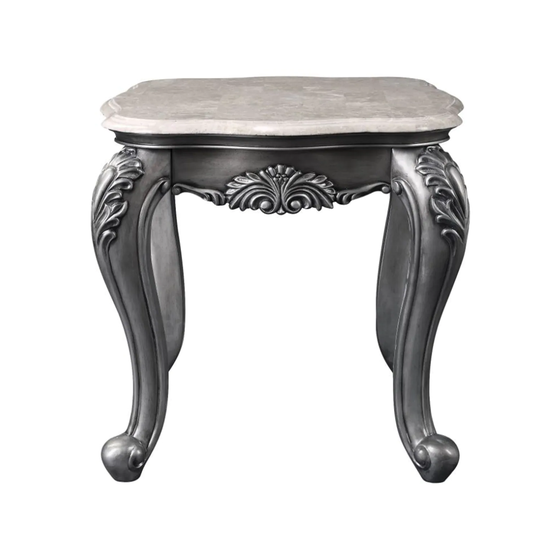 Rectangular Marble Top End Table in Platinum Finish