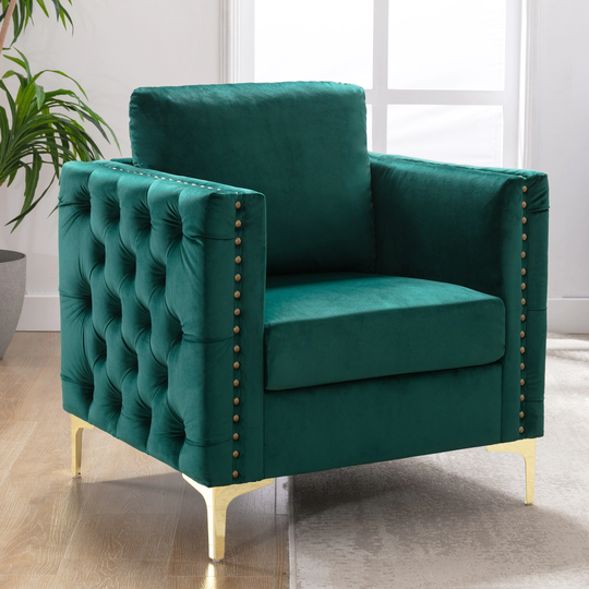 Modern Armchair Tufted Button Accent Chair Club Chair with Steel Legs for Living Room Bedroom