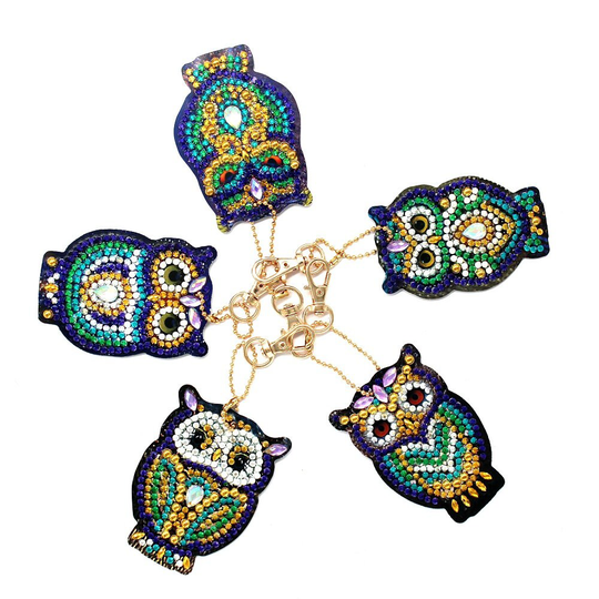 5Pcs Owl Pattern Key Chain Diamond Painting, Diy Painting Kit, Ring 5D