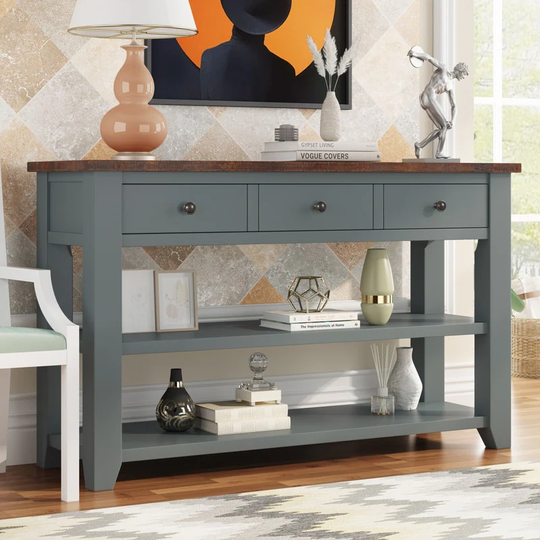 Console Table Sofa Table with Drawers and Shelves for Living Room