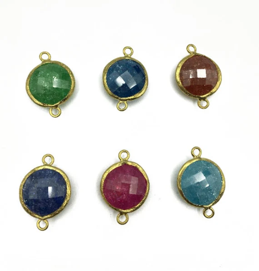 Mix Color Cat Eye Gemstone Connector, Gold Plated Round Charms, Colored Stone Charm, Jewelry, Charms Gift For Women, Ott041
