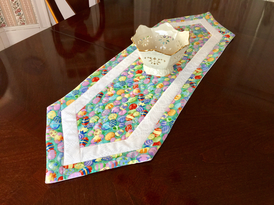 Quilted 36 Inch Easter Eggs Table Runner, Small Runner, Short Runner