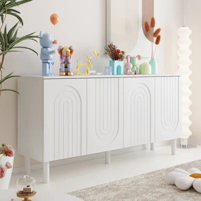 Modern Sideboard Cabinet With Doors & Adjustable Shelves, Pop-Up Design, For Living Room Office