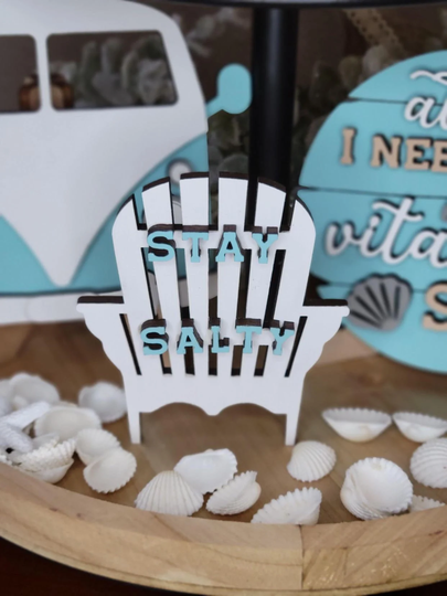 Wooden Beach Sign Stay Salty Chair, Starfish Decor, Beach Tier Tray, House Tiered Tray