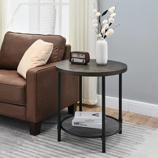 Round Industrial End Table, 2-Tier