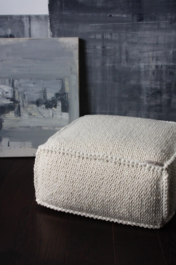 White Brown Grey Eco Wool Footstool-Livingroom Pouf-Ottoman-White Knit Chair-Pouf-Floor Pillow-White Kids Pouf-Floor Cushion-White-Bedroom