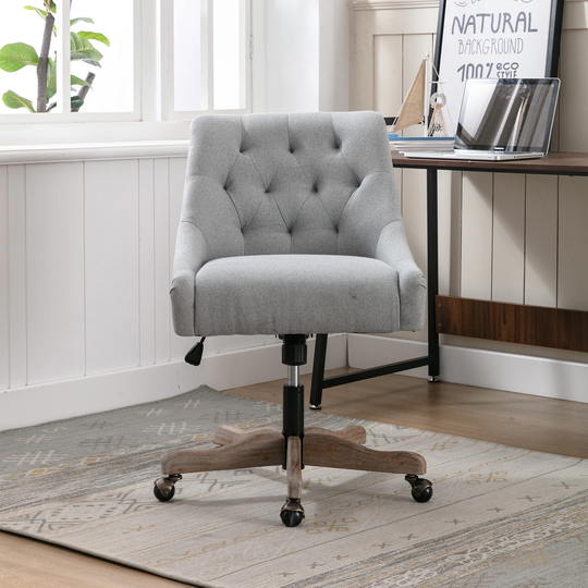 Swivel Shell Chair for Living Room, Modern Leisure office Chair with Linen fabric and Solid Wood feet, Gray