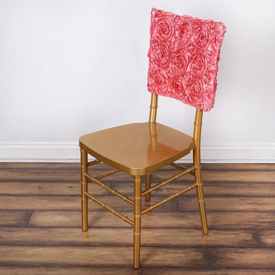 16" Rose Quartz Satin Rosette Chair Back Cover, Chiavari Caps, Wedding Covers, Slipcover