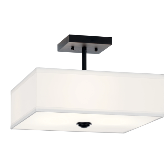 Kichler Lighting Shailene 14 in. Square 3-Light Black Drum Semi-Flush Mount Ceiling Light with White Microfiber Shade