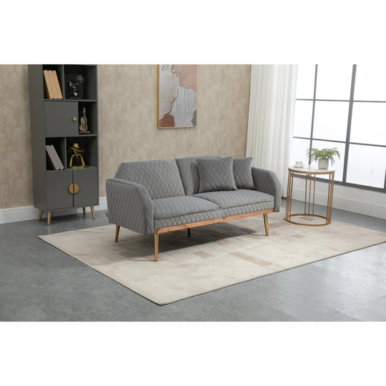66.14" Loveseat Sofa Velvet Convertible Futon Sofa & Sofa Bed Comfort Upholstered Accent Sofa with Striped Finish and Metal Feet