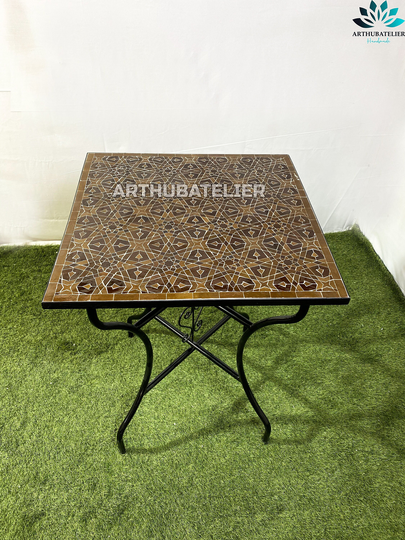 Mosaic Table Square Brown Colors 100% Handcrafted For Indoor/Outdoor, Cutomizable & Pattern, Built With Mid-Century Modern Styling
