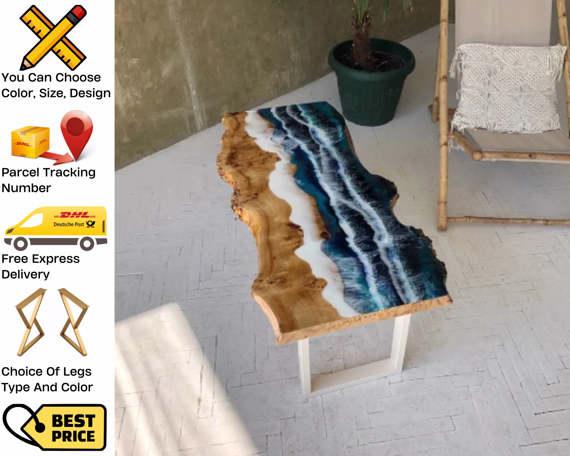 Epoxy Resin Coffee Table, Live Edge Wood Table Top, Resin Wood, & Coffee Table