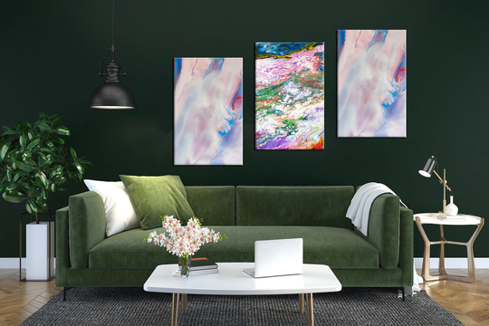3-Color Fluid Artwork, Abstract Flowing Texture, Canvas Painting, Pastel Tones, Marble Look, Colorful, Aesthetics, Experimental Art, Acrylic Paint