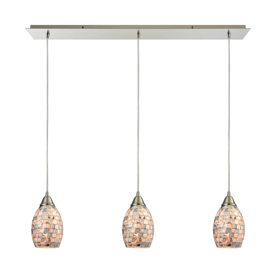 Elk Capri 3-light Pendant in Satin Nickel and Gray Capiz Shell