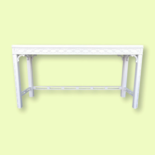 Vintage Fretwork Console Table Lacquered White Chinese Chippendale