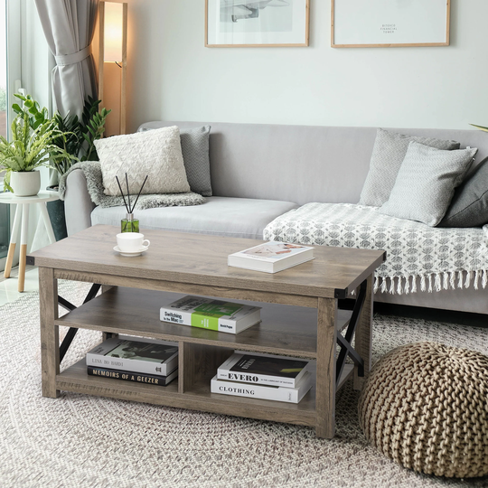 3-Tier Wooden Coffee Table / Center Table with Storage Shelf