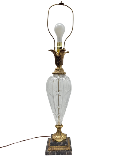 Vintage Crystal Frederick Cooper Table Lamp Clear Cut Glass, Marble & Brass