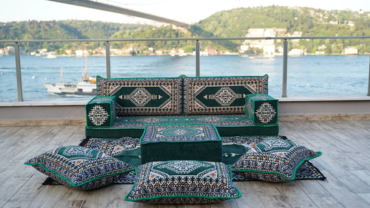 Emerald Green Arabic Sofa Set, Majlis, Livingroom Cushion Oriental Floor Couch, Bench Cushions, Ethnic