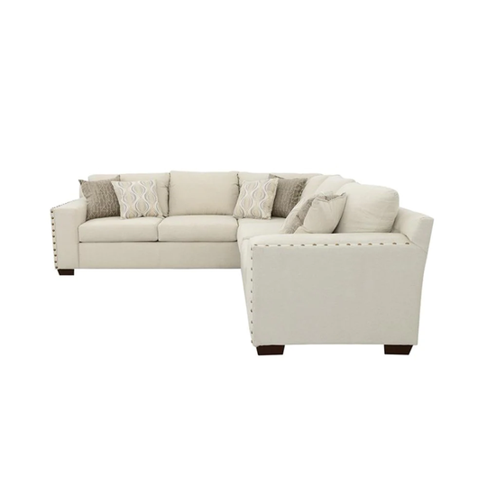L-Shaped Sectional Sofa With Nailhead In Oatmeal