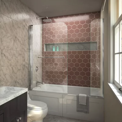 Aqua Swing 56" W x 58" H Pivot Semi-Frameless Tub Door