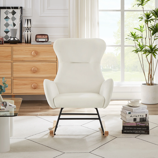 Velvet Rocking Chair with 2 Handy Pockets Ergonomic Chair with Metal Frame