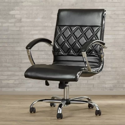 Camp Mabry Mid-Back Designer LeatherSoft Executive Swivel Office Chair w/Chrome Base and Arms