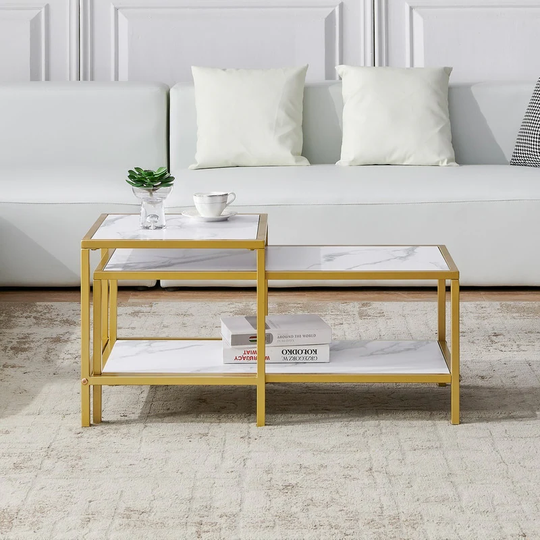 Nesting Side End Tables Set of 2, Small Stacking Coffee Table for Small Space Living Room, Bedroom