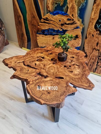 Dinner Table, Natural Tree, Wooden Wood Dining Coffee Table