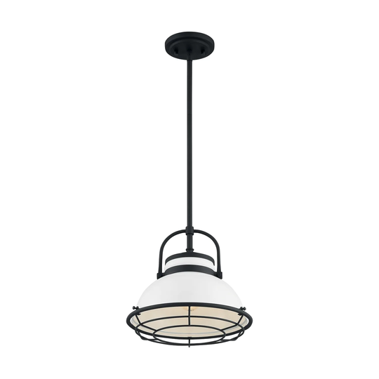 Upton 1-Light Large Pendant Fixture - Gloss White Finish with Textured Black Accents - Gloss White / Black Accents