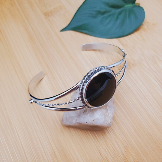 Socute925 Black Onyx Cuff Bracelet | Sterling Silver Dainty Southwest Sonny Tn Made in Usa