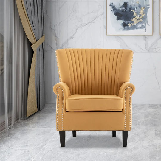 Upholstered Accent Reading Chair, Living Room Wingback Chair, Tufted Armchair with Padded Seat,solid wood leg