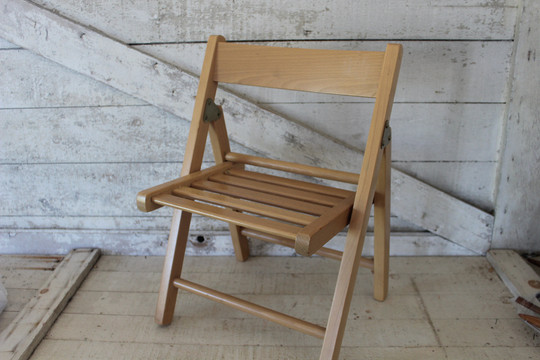 Vintage Wood Italian Slatted Seat Child's Folding Chair - Made in Italy Light Stain Children's, Toddler Wooden