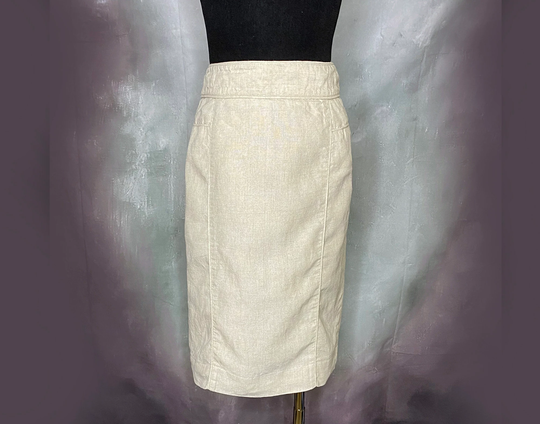 90's Beige Linen Pencil Skirt, Knee Length, Fully Lined, Banana Republic, Small/Medium
