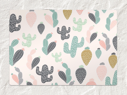 Colorful Cactus Chair Mat, Green Splat Beige Vinyl Floor Exotic Protective Office Decor, Decorative Gift Idea