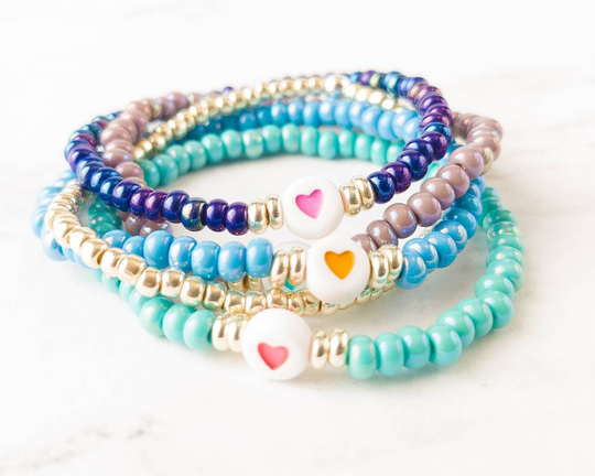 Kids Heart Bracelet Set | Stack Glass Bracelets For