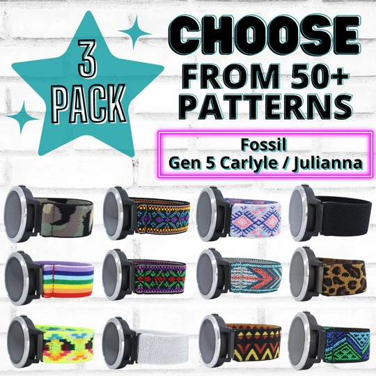 3 Pack - Elastic Watch Bands For Fossil Gen 5 Carlyle/Juliana with 18mm Or 22mm Adapters 50+ Color Options Bundle Sale