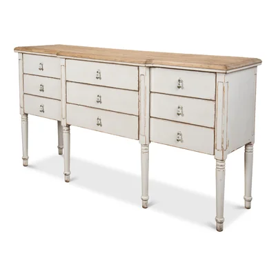 French 67" Wide 9 Drawer Pine Wood Sideboard