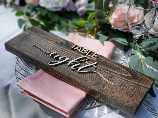 Wedding Table Numbers/ 3D Table Setting/ Rustic Wood Numbers/ Script Wedding Numbers