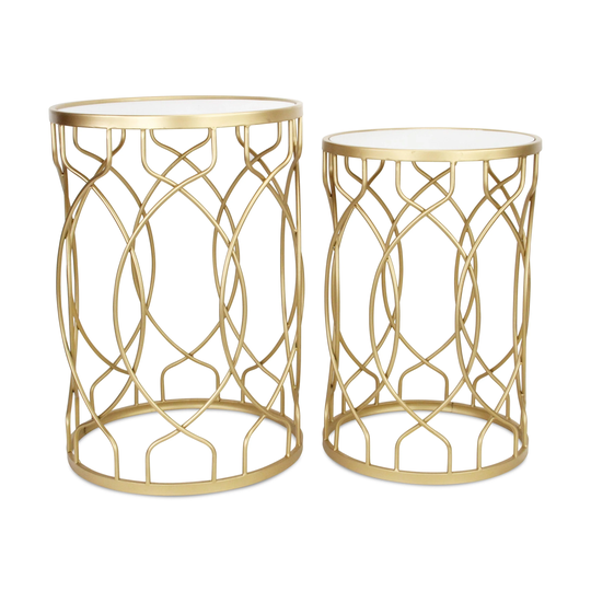 Gold Metal Nesting Tables with Top Mirror (Set of 2)