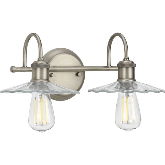 Fayette Collection 2-Light Antique Nickel Clear Glass Farmhouse Bath Vanity Light