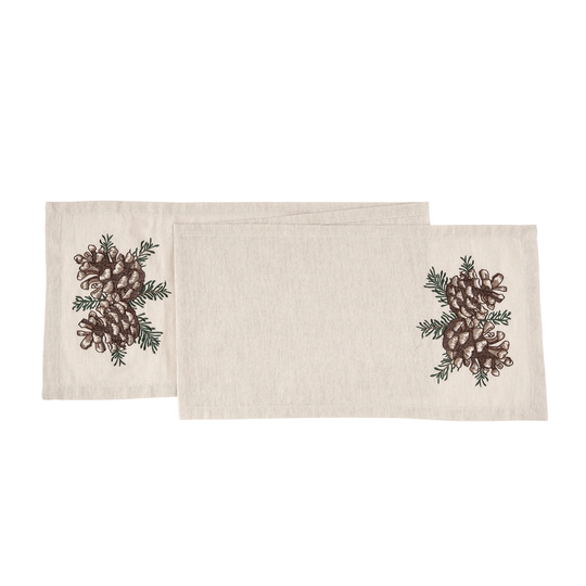 13" x 72" Lodge Pinecone Embroidered Table Runner - Tan - 13" x 72"
