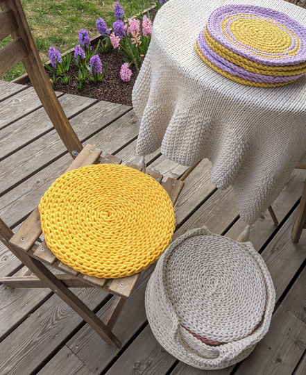 Round Seat Cushion Yellow Braided Rope - Recycled Cotton Deck Cushions Chair Pads Yellow
