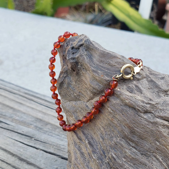 Carnelian Colored Beaded Gold Fill Clasp Bracelet/Burnt Orange Color Beads Earthtone