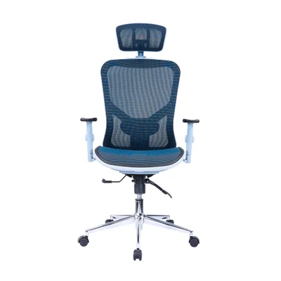 High Back Executive Mesh Office Chair With Arms, Headrest And Lumbar Support, Blue